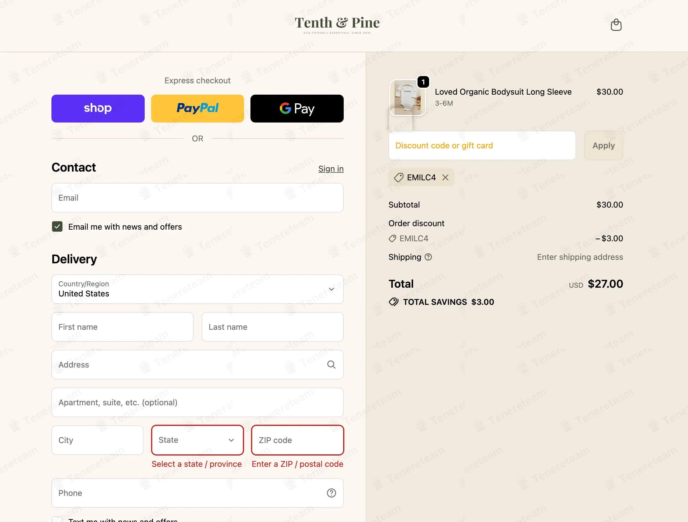 Tenth And Pine coupon code: €10 off with EMILC4. Tested and valid as 10 months ago.