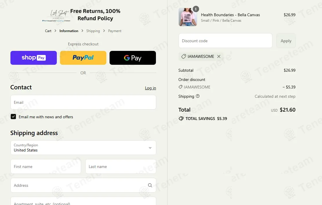 LA Shirt Company coupon code: 20% off with IAMAWESOME. Tested and valid as 11 months ago.