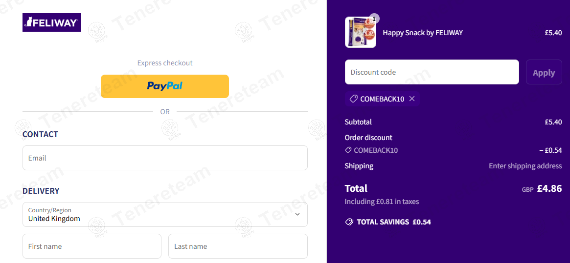 Feliway coupon code: 10% off with COMEBACK10. Tested and valid as 8 months ago.