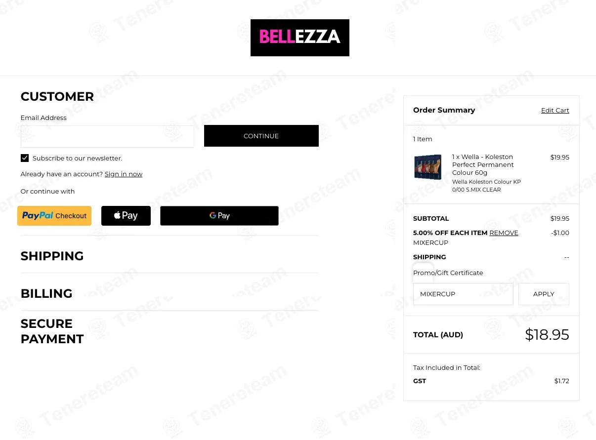 Bellezza Australia coupon code: 5% off with MIXERCUP. Tested and valid as 3 weeks ago.