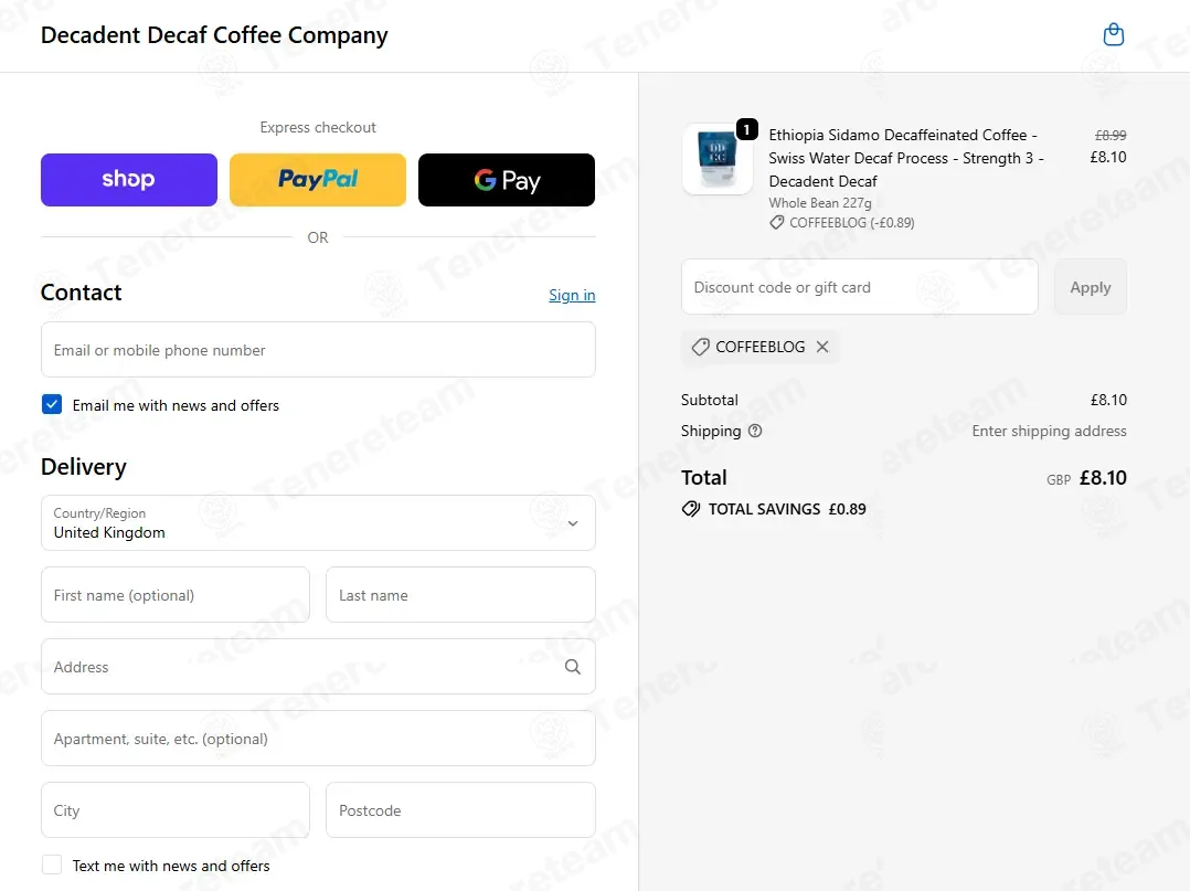 Decadent Decaf coupon code: 10% off with COFFEEBLOG. Tested and valid as 4 months ago.