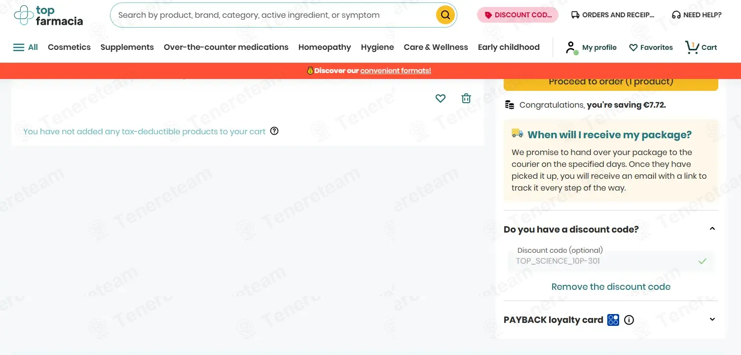 Top Farmacia IT coupon code: 10% off with TOP_SCIENCE_10P-301. Tested and valid as 3 weeks ago.