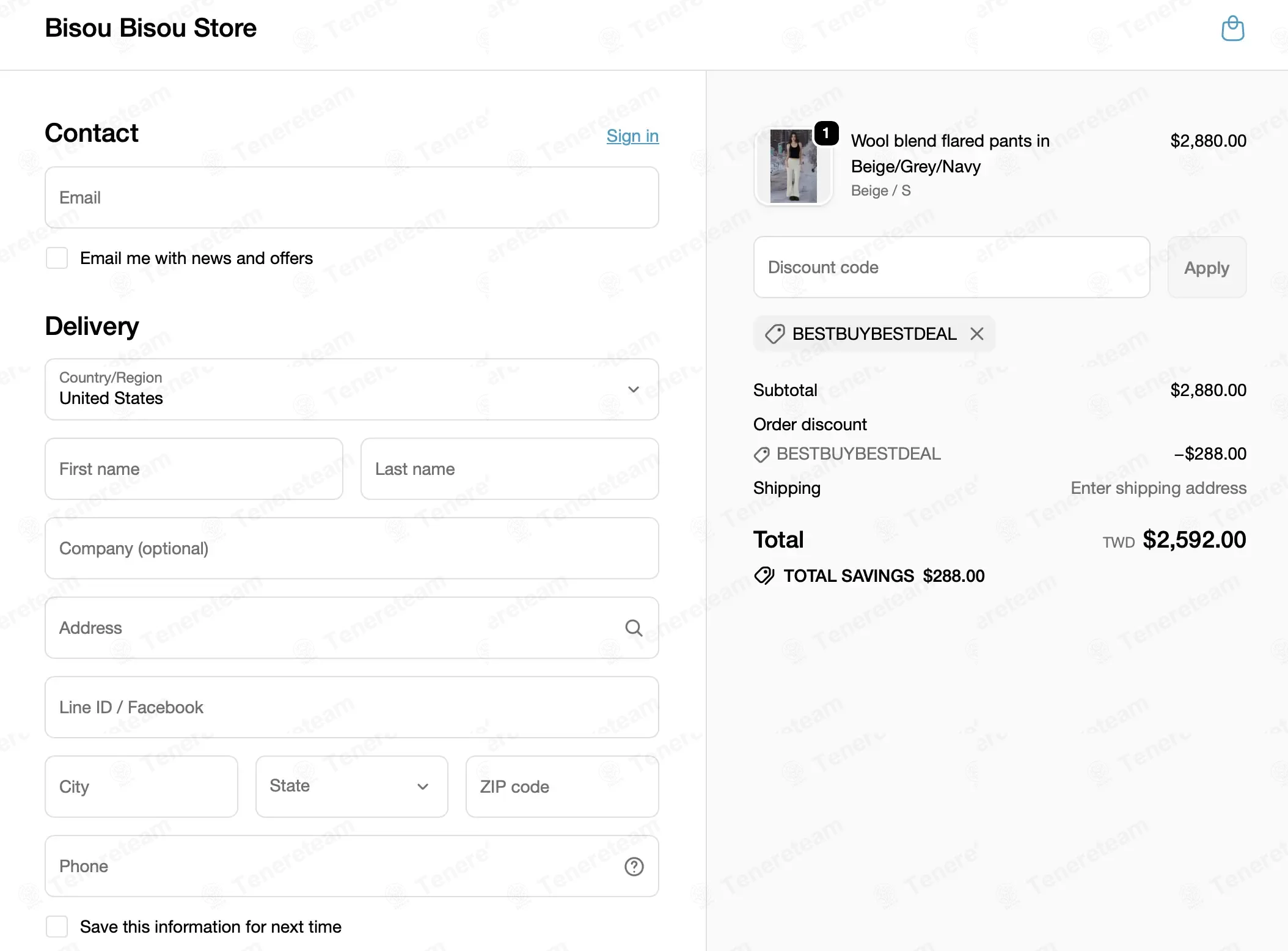 Bisou Bisou Store coupon code: 10% off with BESTBUYBESTDEAL. Tested and valid as 1 month ago.