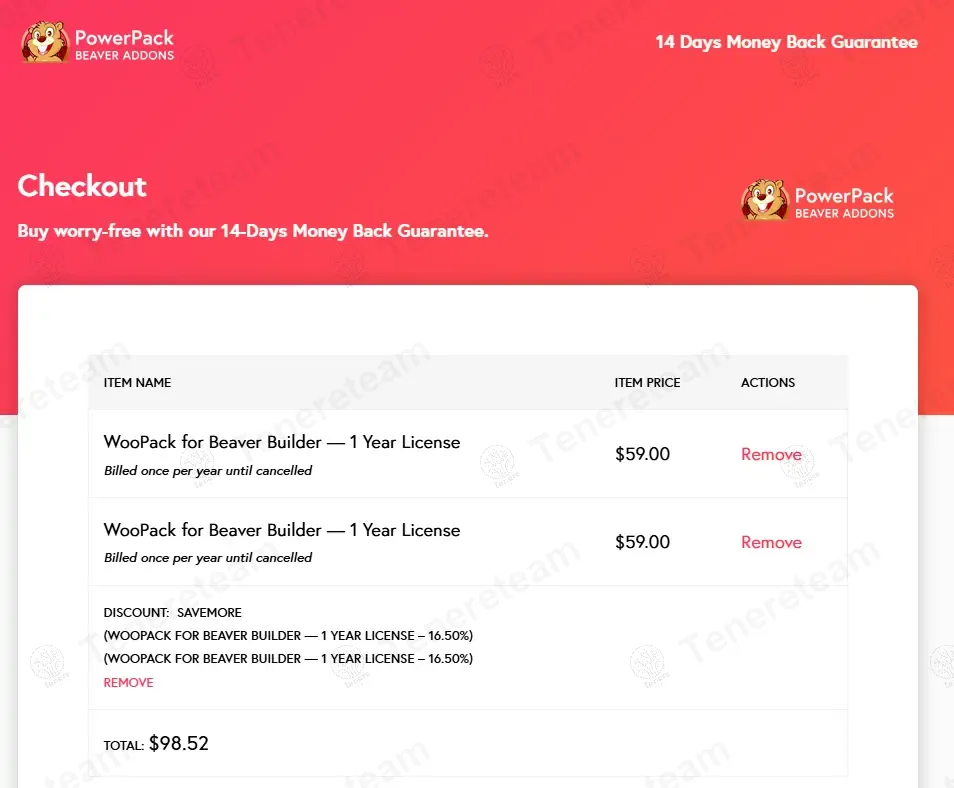 WP Beaver Addons apply coupon code