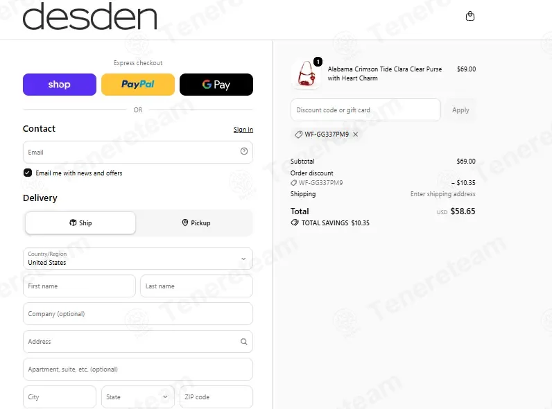 Desden coupon code: 15% off with WF-GG337PM9. Tested and valid as 2 weeks ago.