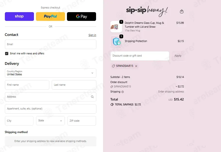 Sip Sip Hooray coupon code: 15% off with SIPANDSAVE15. Tested and valid as 2 weeks ago.