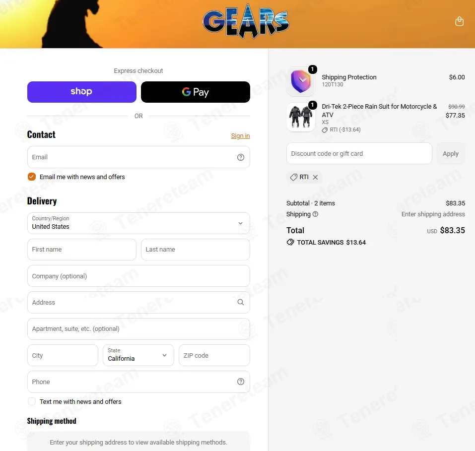 Gears Canada coupon code verified as working at checkout