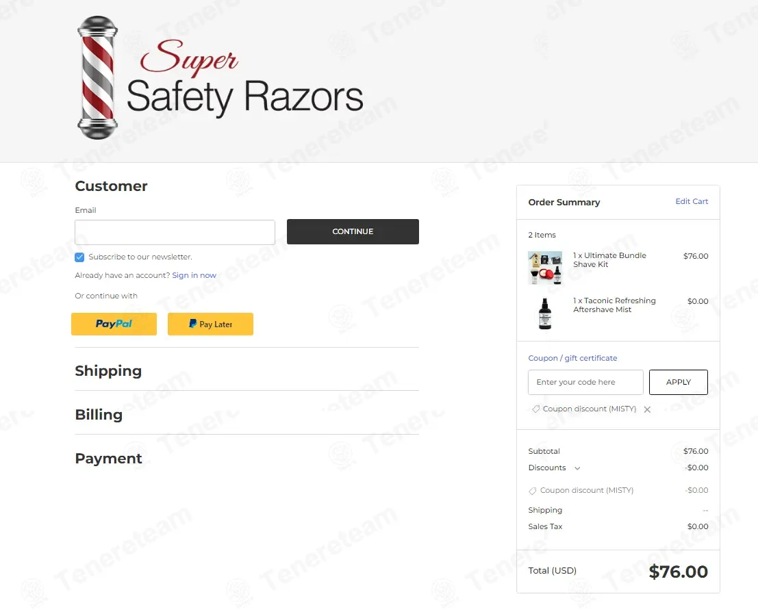 Super Safety Razors coupon code: 100% off with MISTY. Tested and valid as 2 weeks ago.