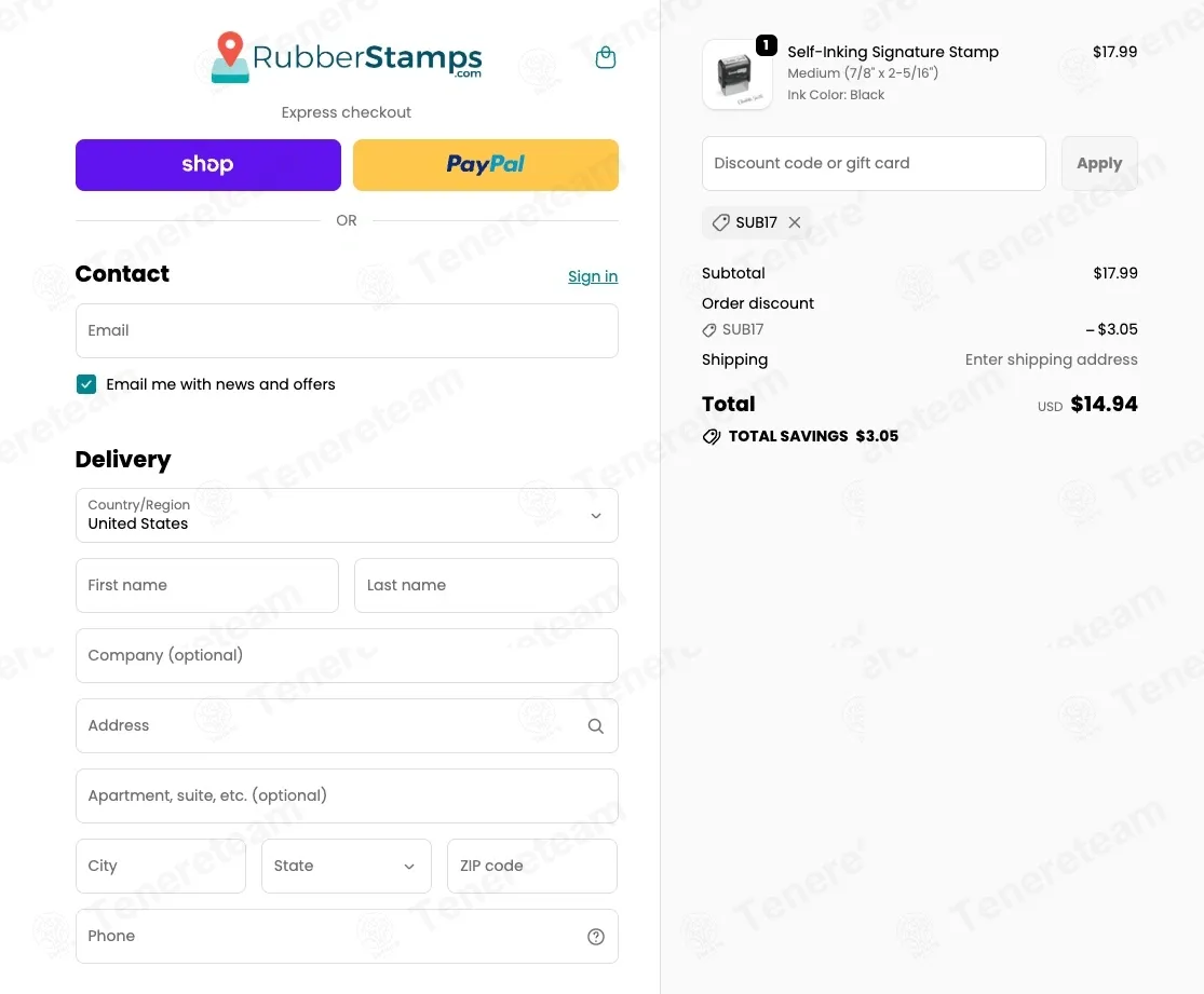Rubberstamps.com coupon code: 17% off with SUB17. Tested and valid as 6 months ago.