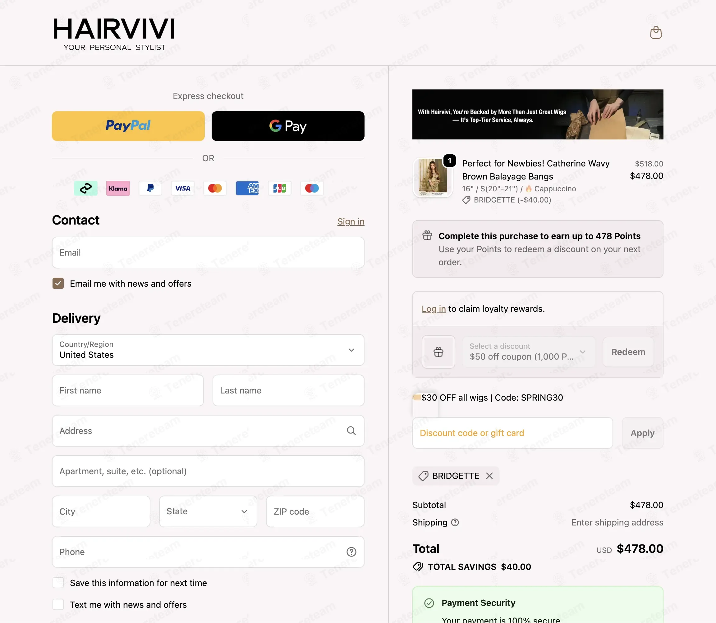 Hairvivi coupon code: $40 off with BRIDGETTE. Tested and valid as 3 months ago.