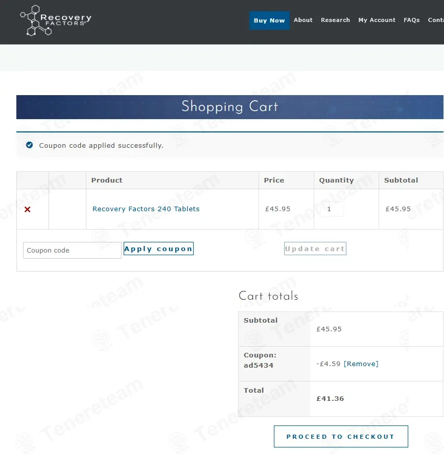 Recovery Factors coupon code: 10% off with ad5434. Tested and valid as 2 months ago.