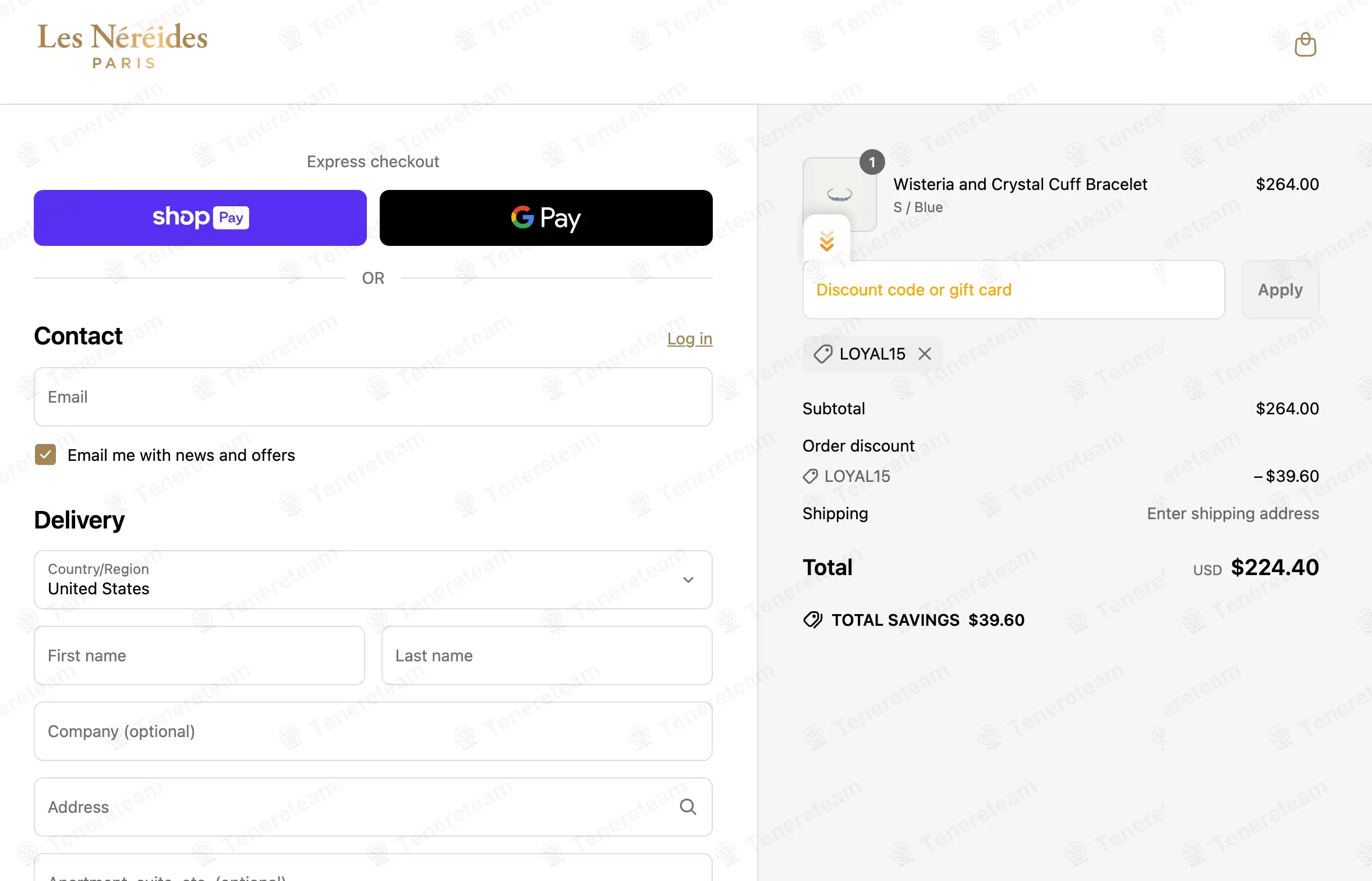 Les Nereides coupon code: 15% off with LOYAL15. Tested and valid as 1 year ago.