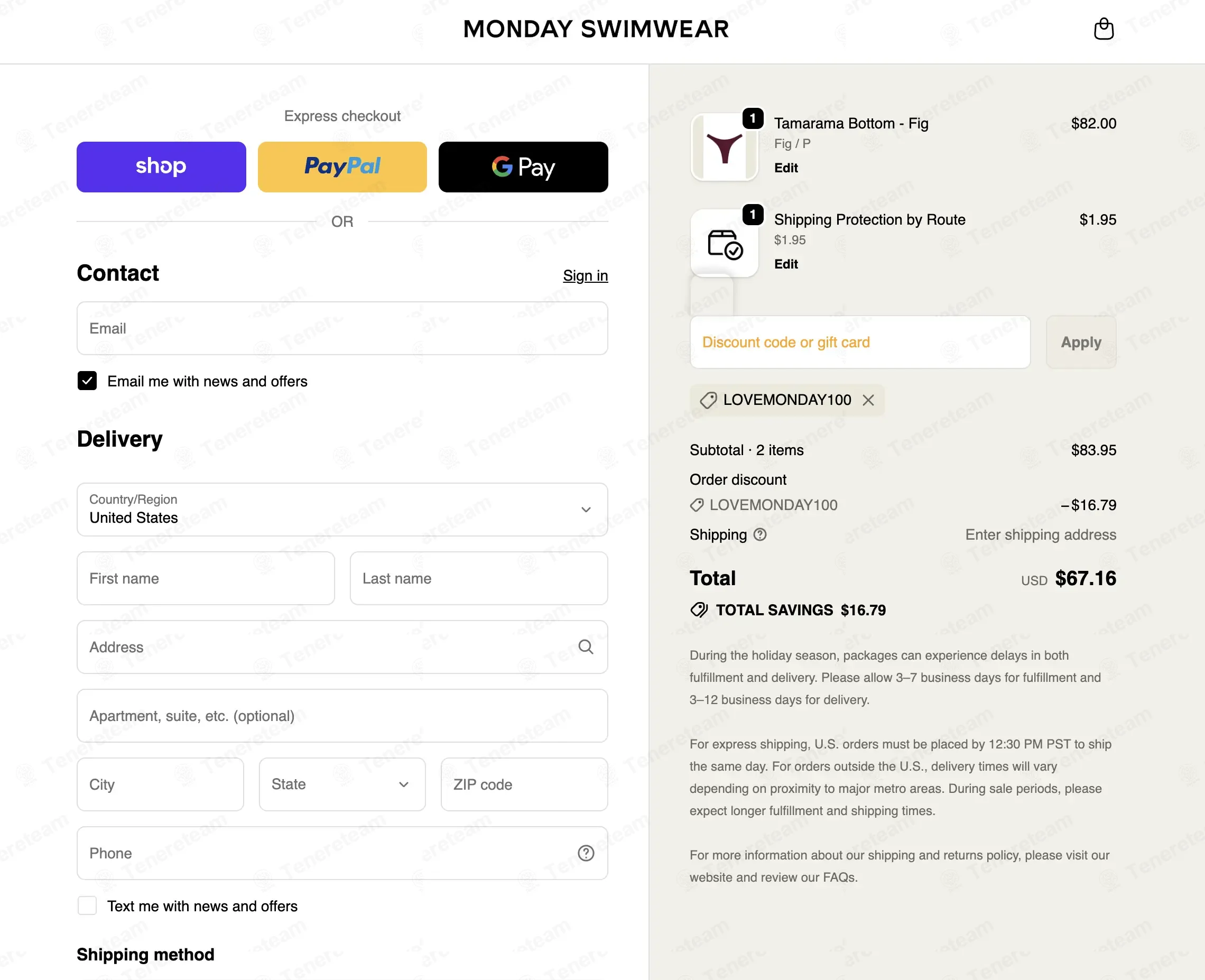Monday Swimwear coupon code: 20% off with LOVEMONDAY100. Tested and valid as 3 months ago.