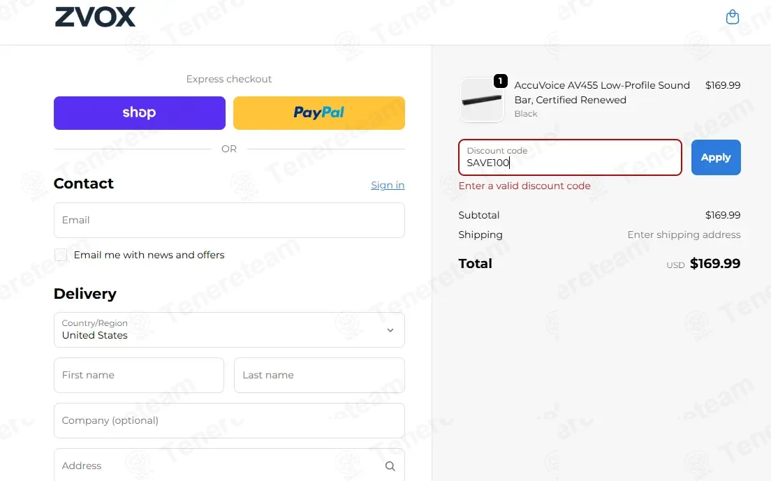 Zvox coupon code: $100 off with SAVE100. Tested and valid as 4 months ago.