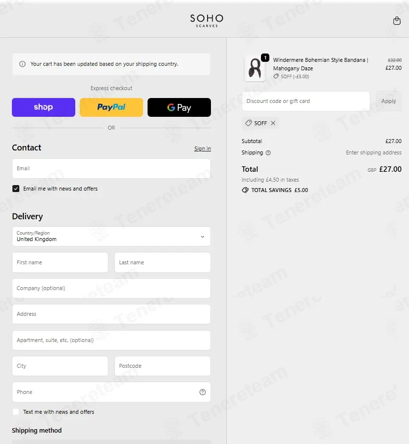 Soho Scarves coupon code: £5 off with 5OFF. Tested and valid as 6 months ago.