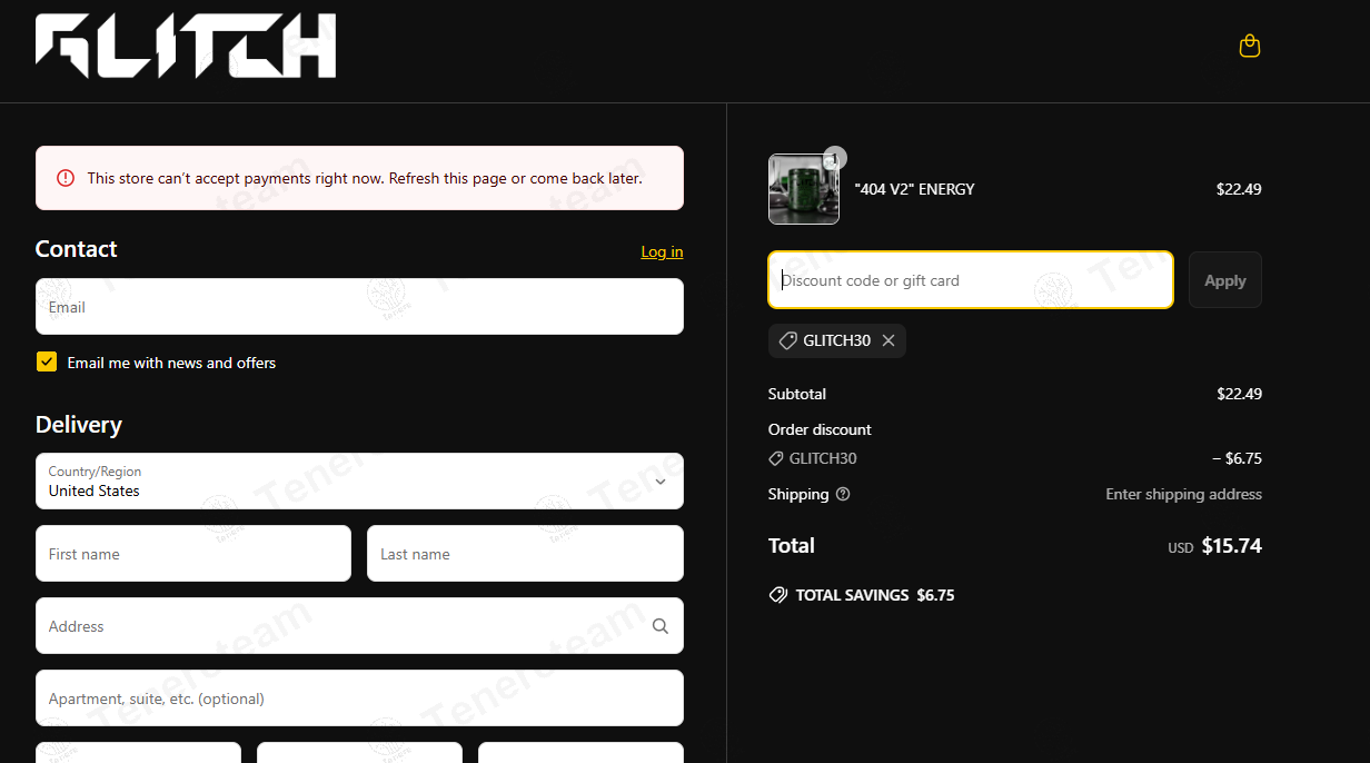 Glitch Energy coupon code: 30% off with GLITCH30. Tested and valid as 1 year ago.