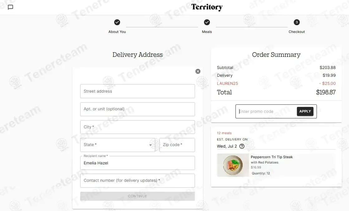 Territory Foods coupon code: $25 off with LAUREN25. Tested and valid as 2 weeks ago.