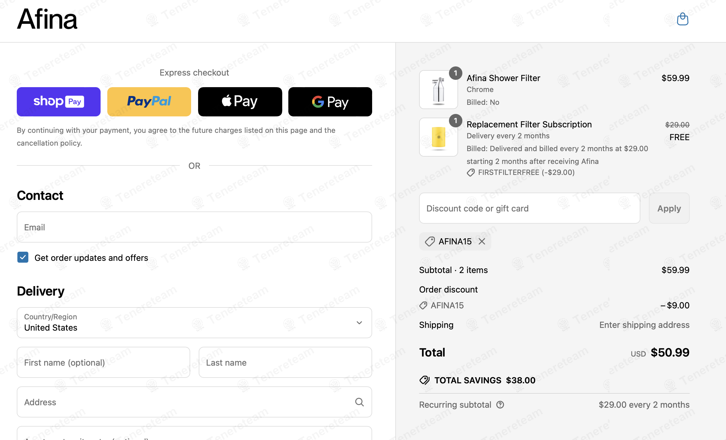 Afina coupon code verified as working at checkout