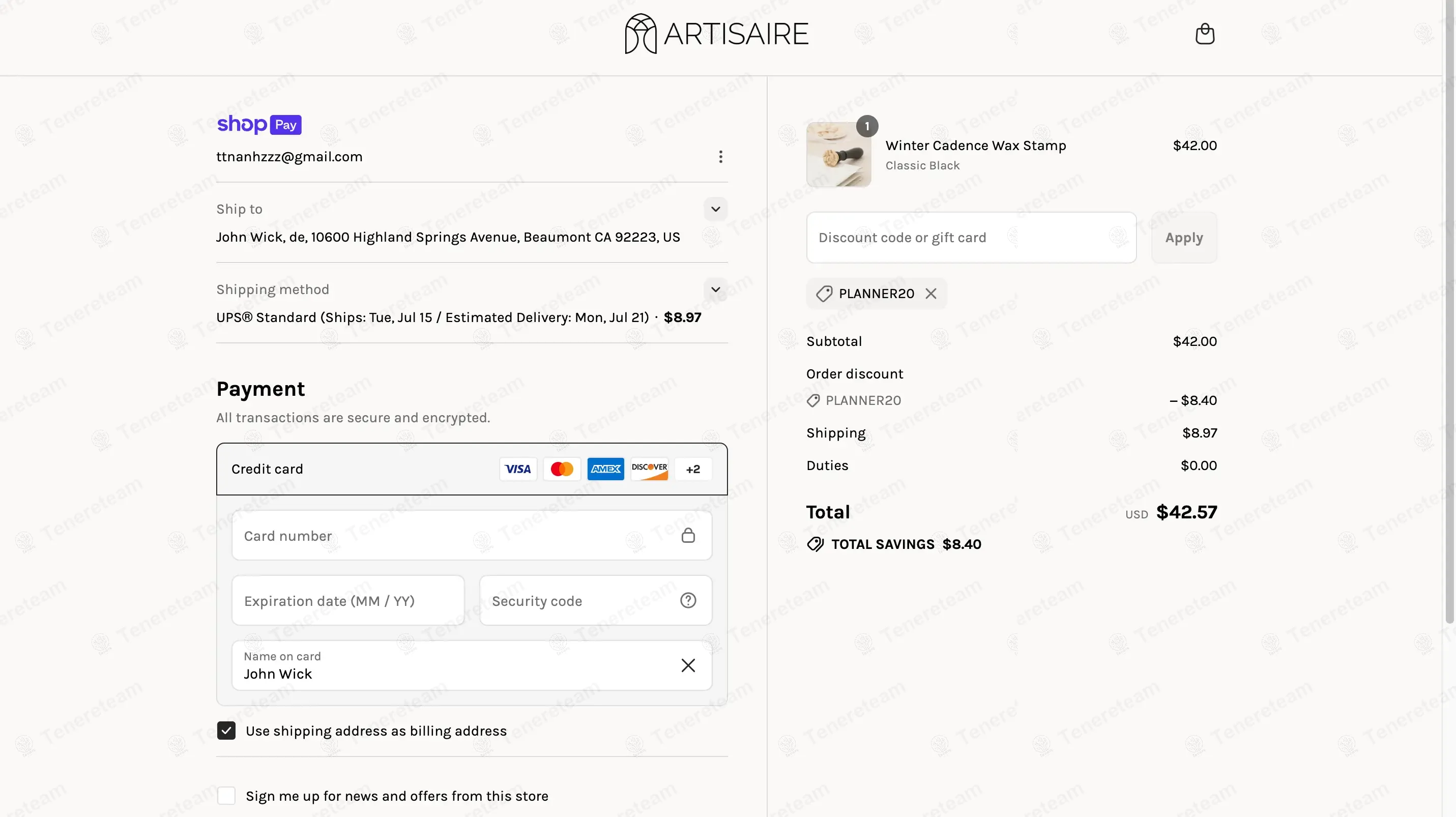 Artisaire coupon code: 20% off with PLANNER20. Tested and valid as 8 months ago.