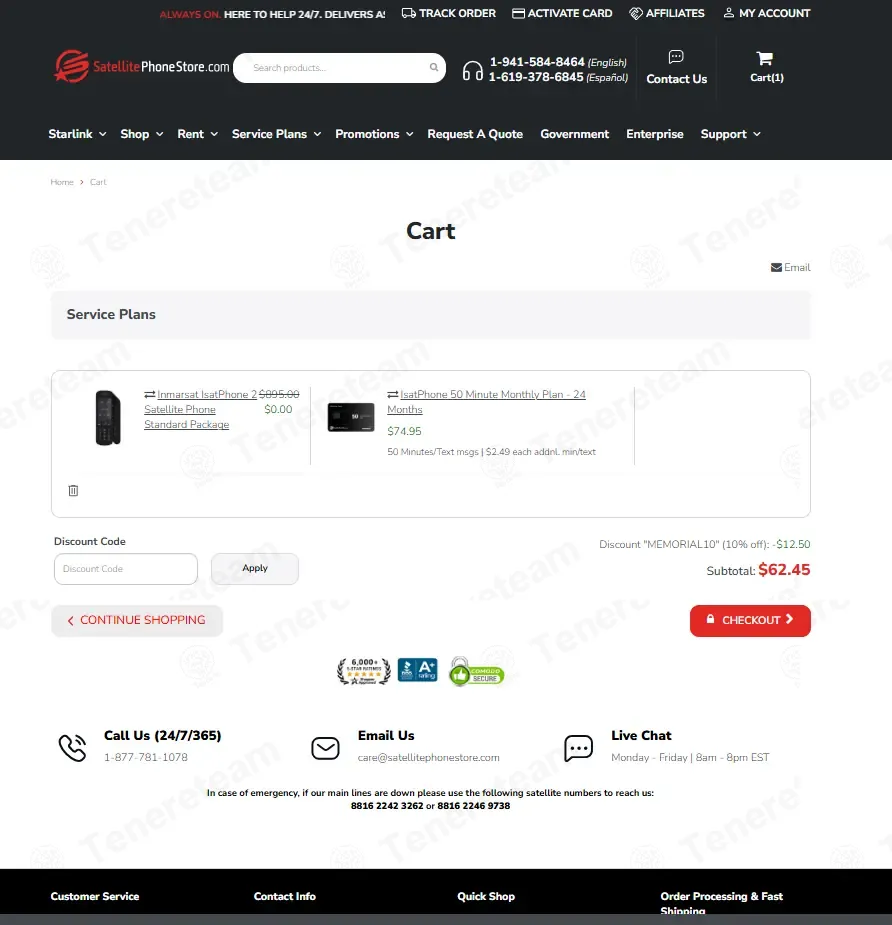 Satellitephonestore coupon code: 10% off with MEMORIAL10. Tested and valid as 3 weeks ago.