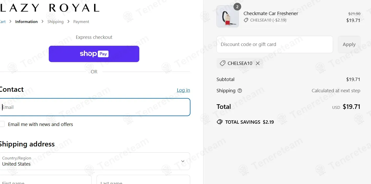 Lazy Royal coupon code: 10% off with CHELSEA10. Tested and valid as 7 months ago.