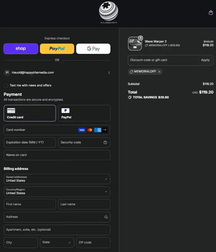 Soundmorph coupon code verified as working at checkout
