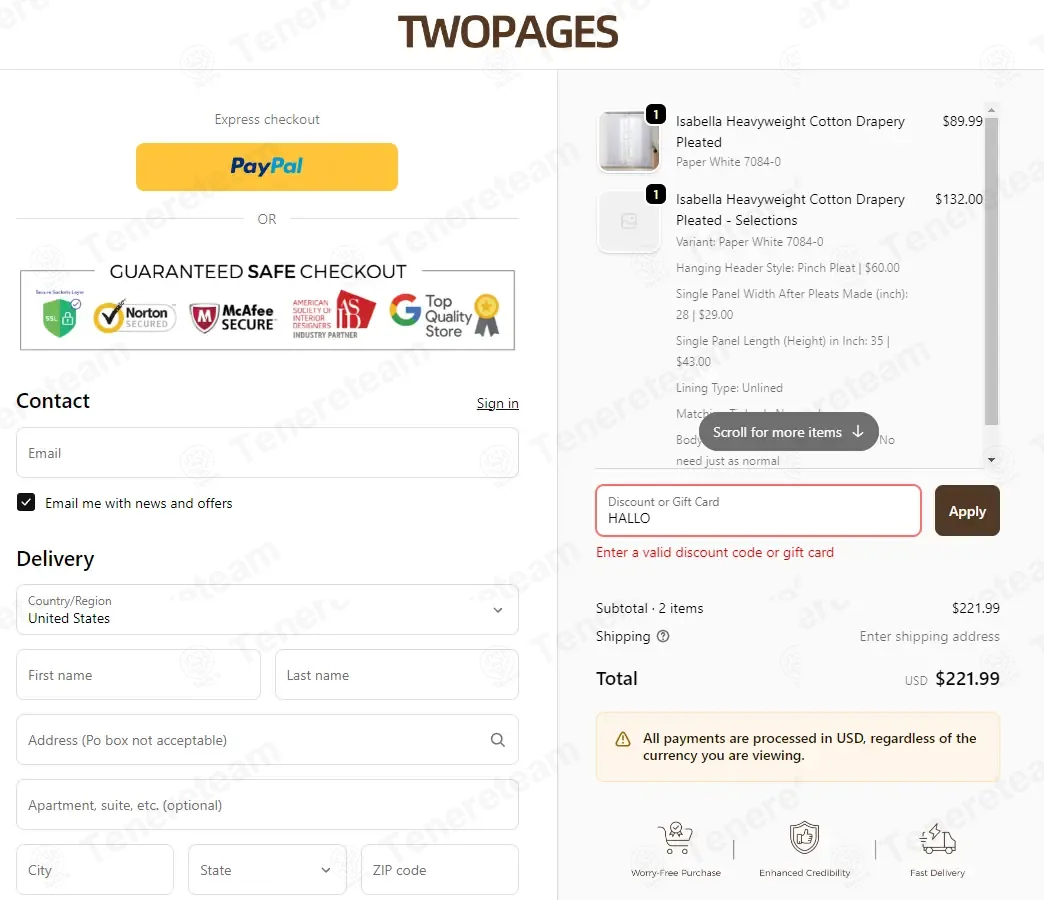 Two Pages Curtains coupon code: 24% off with HALLO. Tested and valid as 1 month ago.