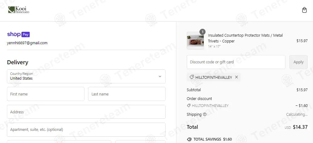 Kooi Housewares coupon code: 10% off with HILLTOPINTHEVALLEY. Tested and valid as 1 year ago.