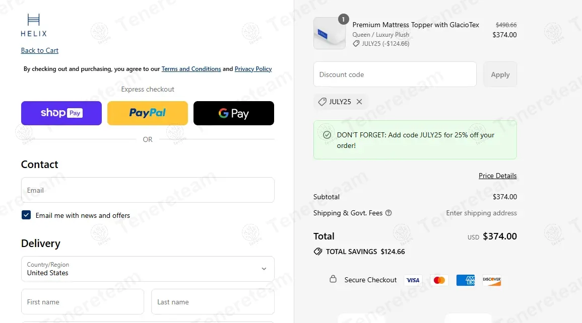 Helix Sleep coupon code verified as working at checkout