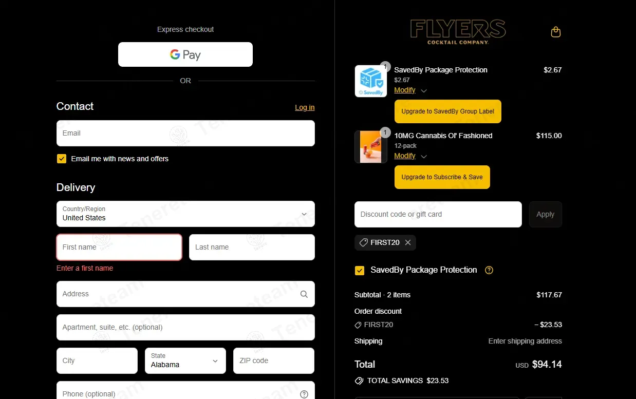 Flyers Cocktail Co coupon code: 20% off with FIRST20. Tested and valid as 9 months ago.