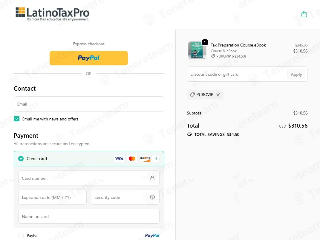 Latino Tax Pro coupon code: 10% off with PUROVIP. Tested and valid as 1 month ago.
