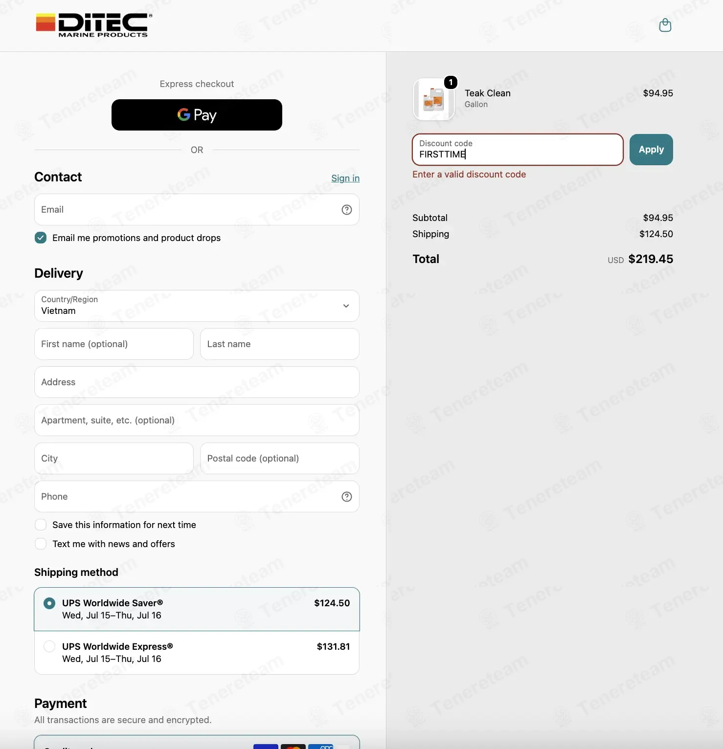 DiTEC Marine Products coupon code: 20% off with FIRSTTIME. Tested and valid as 5 days ago.