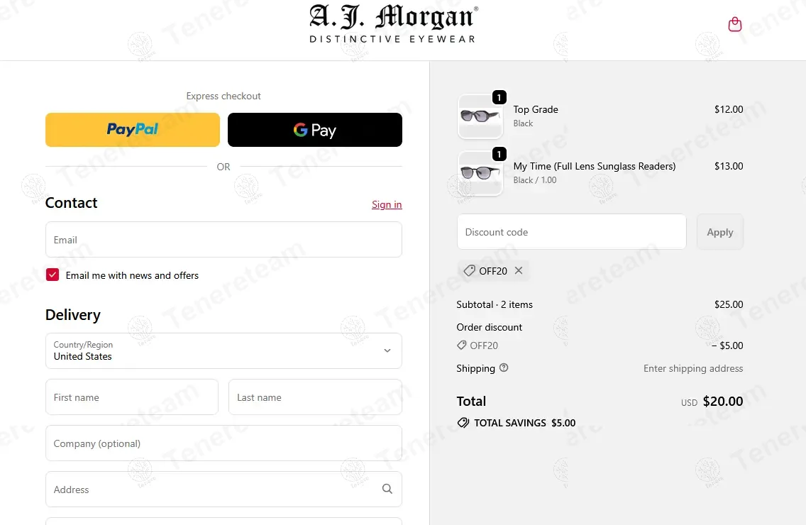 AJ Morgan Eyewear coupon code: 20% off with OFF20. Tested and valid as 1 month ago.