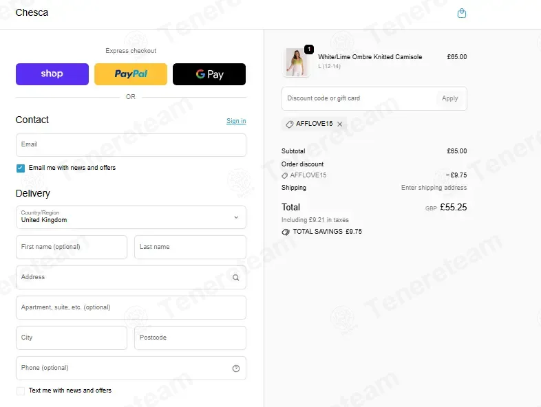 Chesca Direct UK coupon code: 15% off with AFFLOVE15. Tested and valid as 1 month ago.