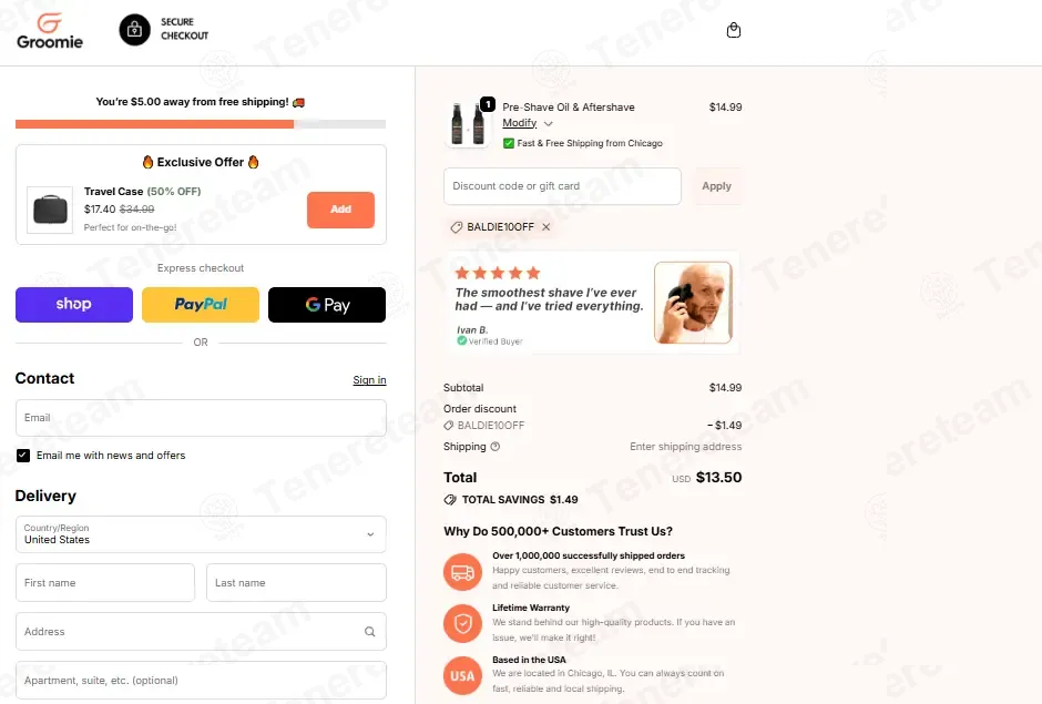 Groomie Club coupon code: 10% off with BALDIE10OFF. Tested and valid as 3 weeks ago.