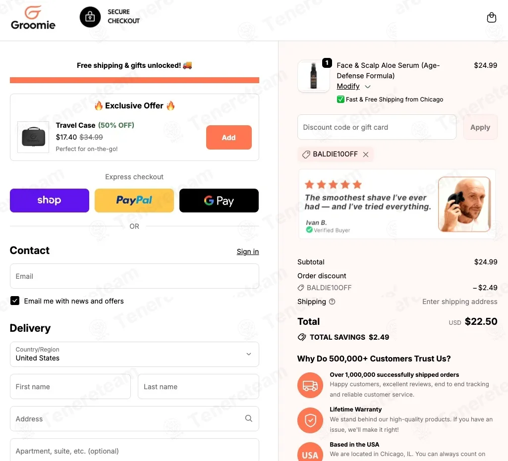 Groomie Club coupon code: 10% off with BALDIE10OFF. Tested and valid as 3 weeks ago.