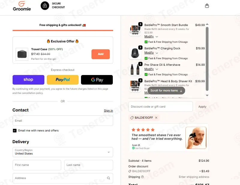Groomie Club coupon code: 10% off with BALDIE10OFF. Tested and valid as 3 weeks ago.
