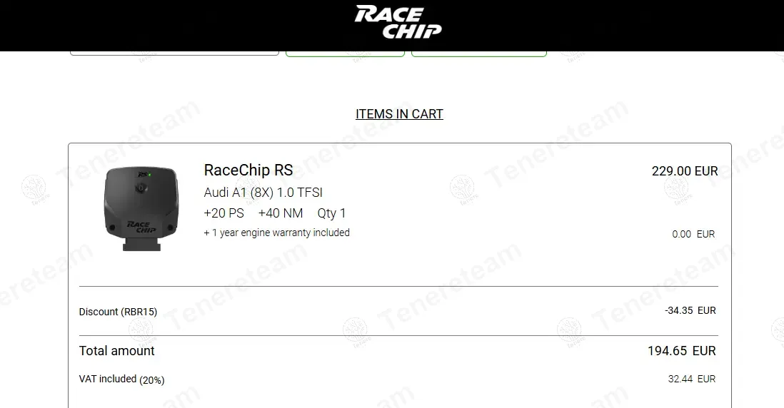 RaceChip FR coupon code: 15% off with RBR15. Tested and valid as 1 year ago.