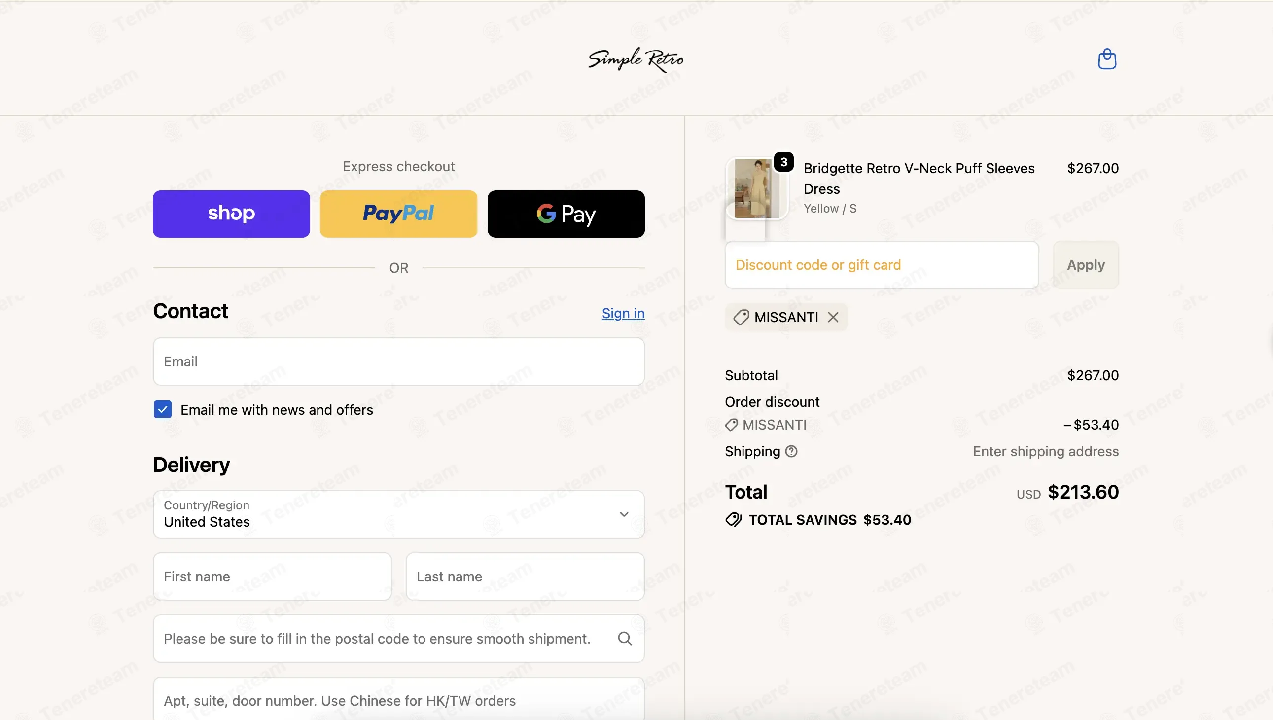 Simple Retro coupon code: 20% off with MISSANTI. Tested and valid as 4 days ago.