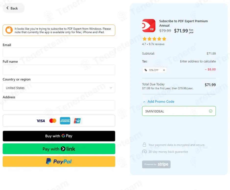 PDF Expert coupon code: 10% off with 5MIN10DEAL. Tested and valid as 2 weeks ago.
