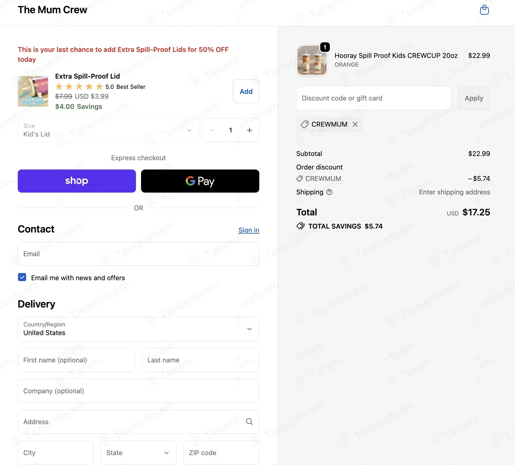 The Mum Crew coupon code: 25% off with CREWMUM. Tested and valid as 2 weeks ago.