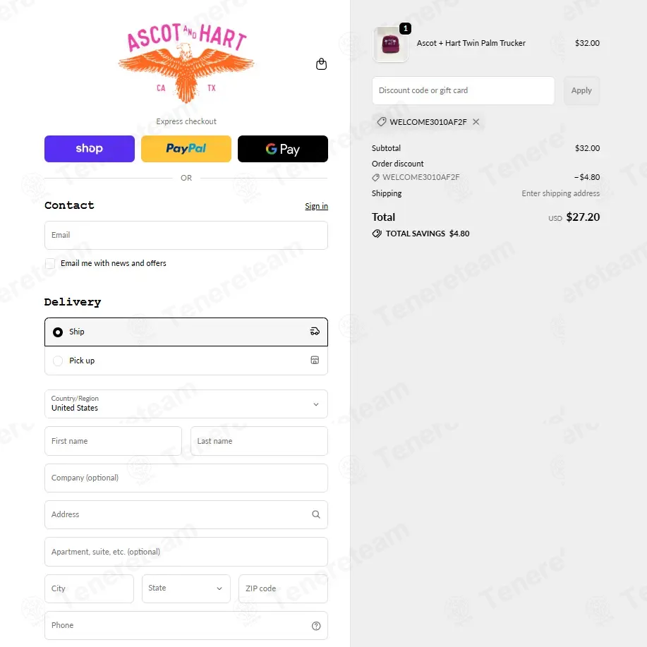 Ascot and Hart coupon code: 15% off with WELCOME3010AF2F. Tested and valid as 6 months ago.