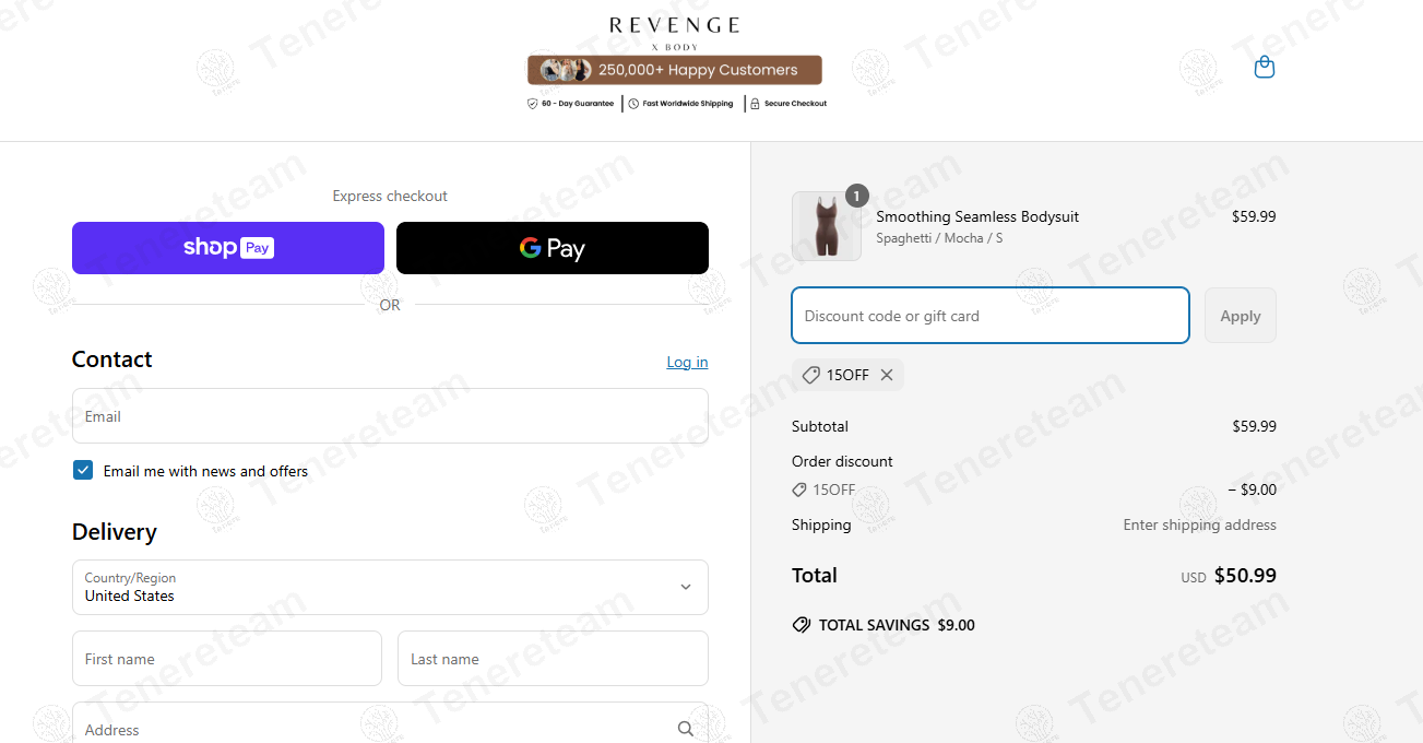 Revenge Body coupon code: 15% off with 15OFF. Tested and valid as 10 months ago.