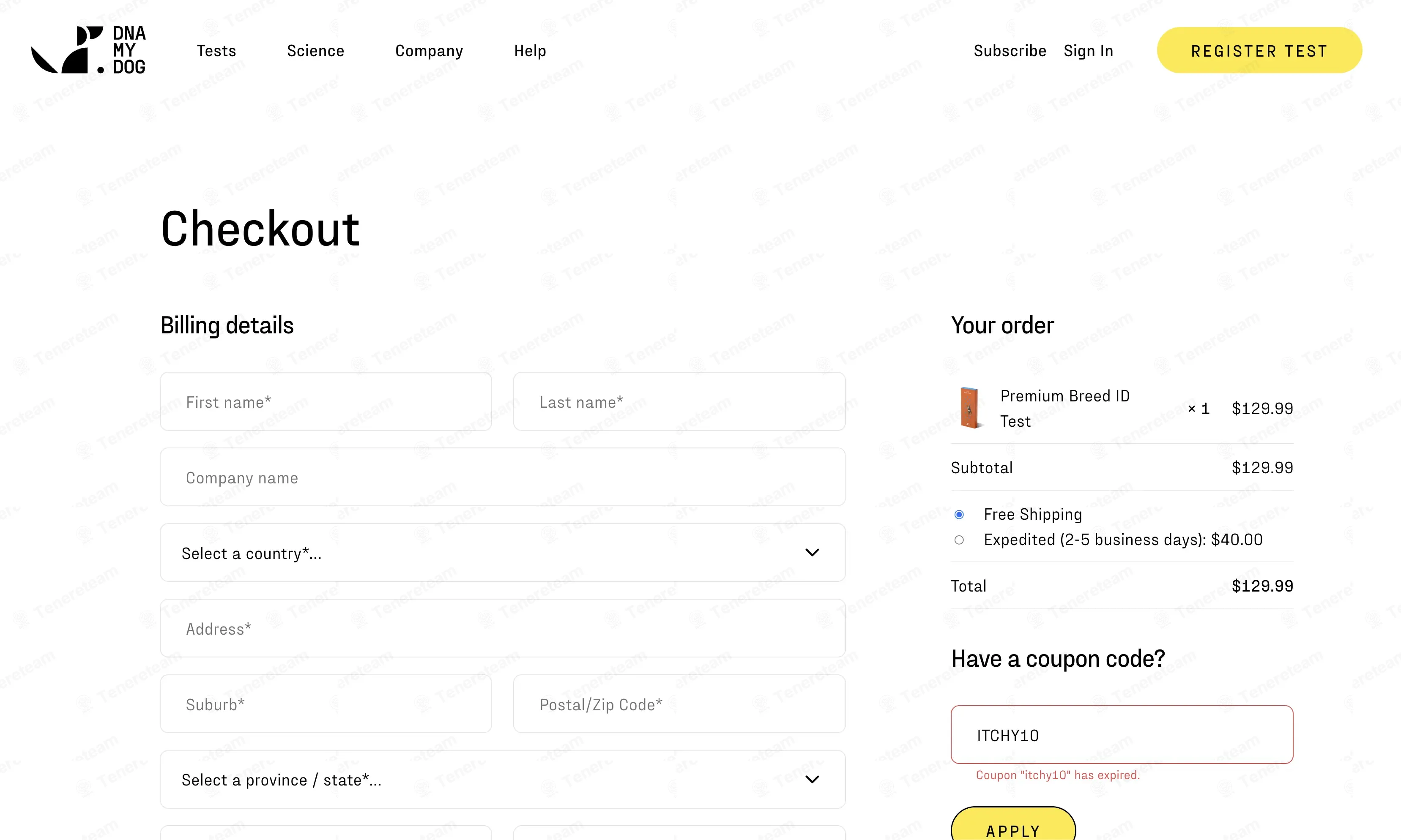 DNA My Dog coupon code: $10 off with ITCHY10. Tested and valid as 3 months ago.