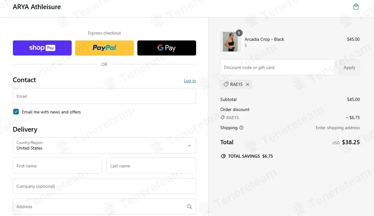 Arya Athleisure coupon code: 15% off with RAE15. Tested and valid as 1 year ago.