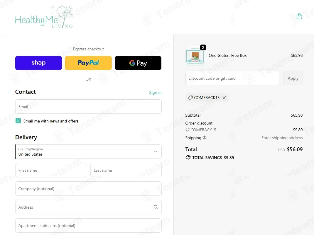 Healthy Me Living coupon code: 15% off with COMEBACK15. Tested and valid as 4 days ago.