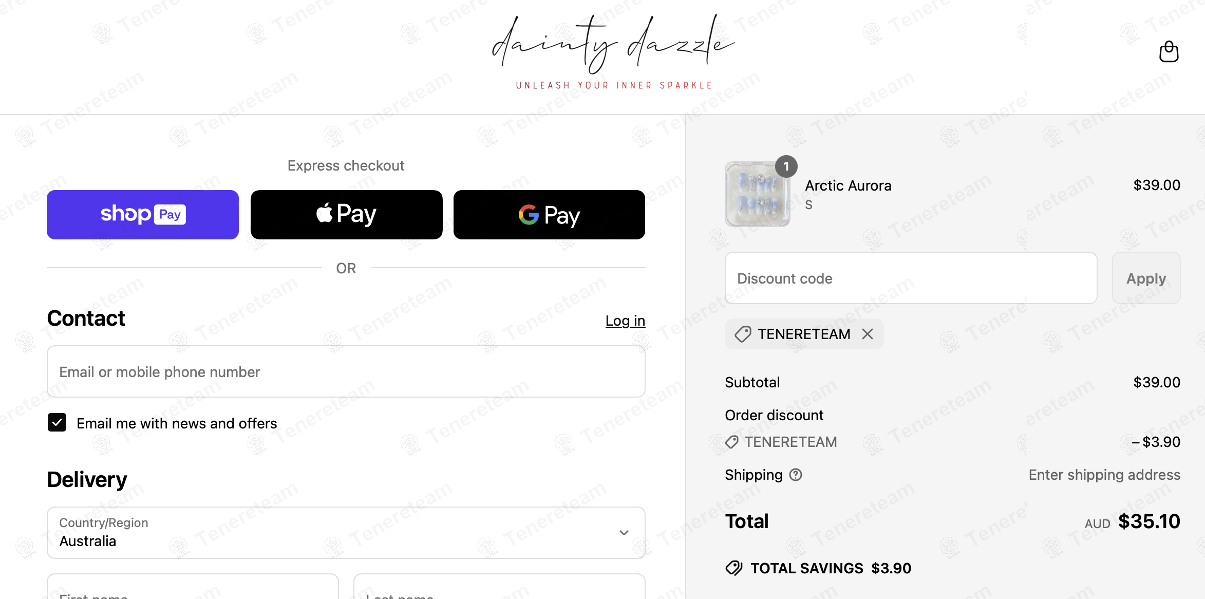 Dainty Dazzle AU coupon code: 10% off with TENERETEAM. Tested and valid as 1 year ago.