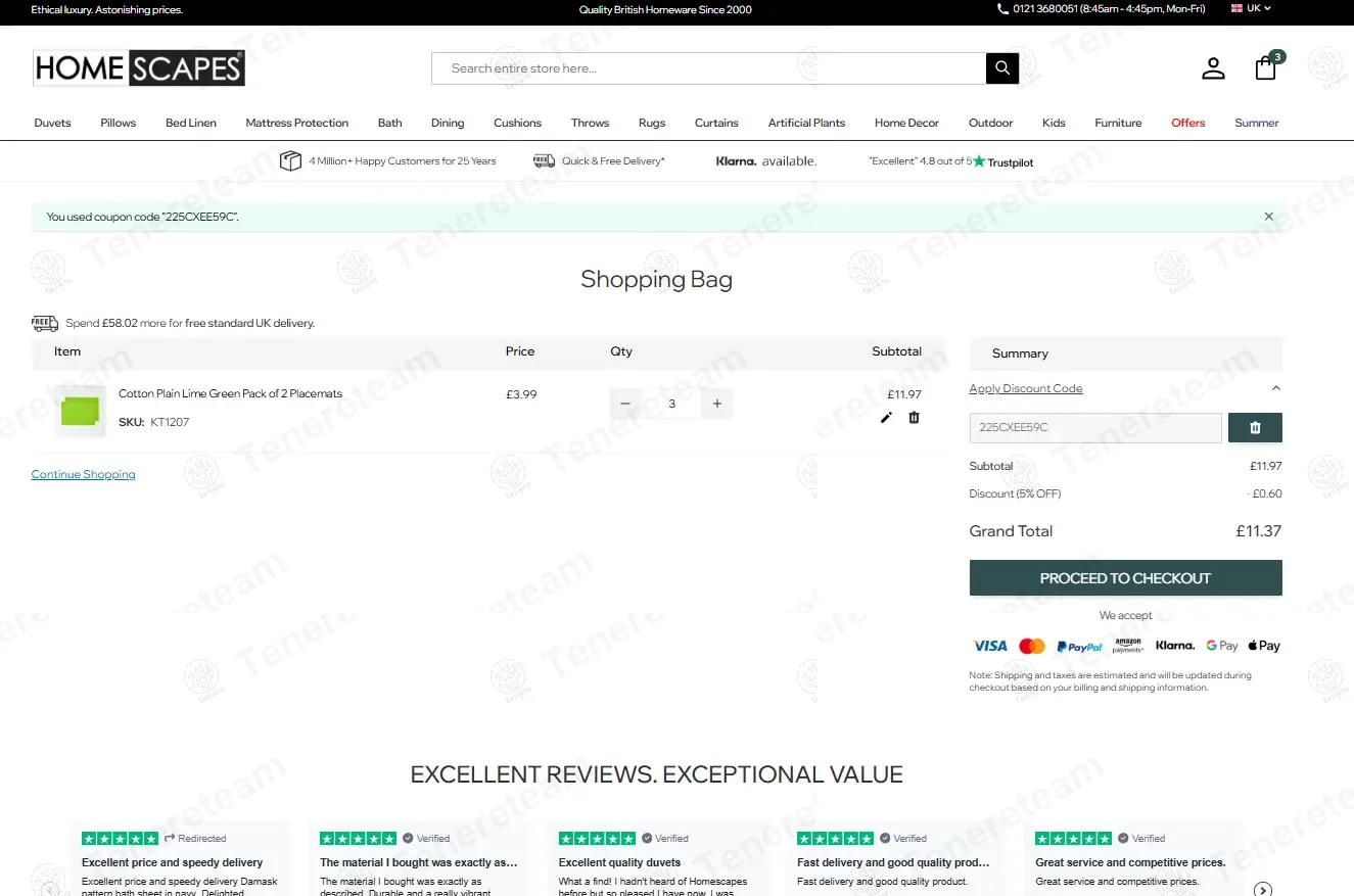 Homescapes coupon code: 5% off with 225CXEE59C. Tested and valid as 9 months ago.