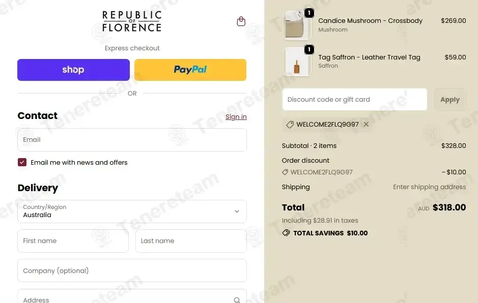 Republic of Florence coupon code: $10 off with WELCOME2FLQ9G97. Tested and valid as 5 months ago.