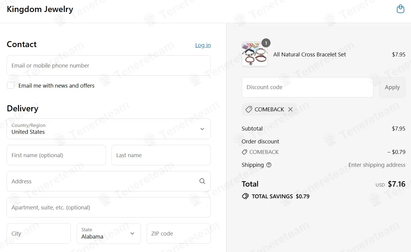 Kingdom Jewelry coupon code: 10% off with COMEBACK. Tested and valid as 11 months ago.